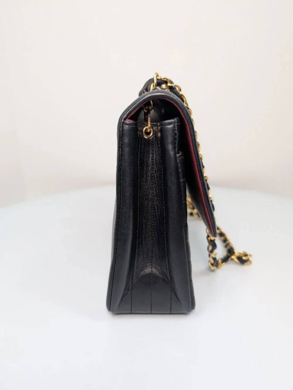 Chanel Vintage Black Vertical Stitch Flap Bag with 24K Circle CC Turn-Lock